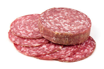 Milano Salami Slices Isolated on White Background.