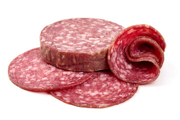 Milano Salami Slices Isolated on White Background.