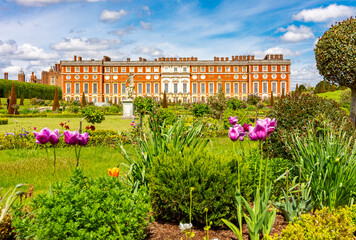 Hampton Court palace and privy garden in spring, London, UK