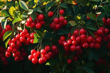 Obraz premium Close-up of vibrant red berries on branches. Use Nature, garden photography