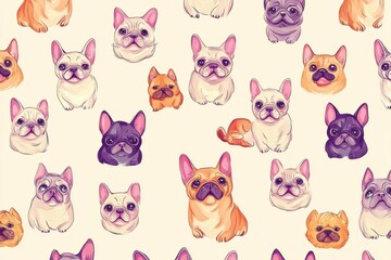 Obraz premium Small draw dog pattern, with pastel pink, purple and orange on a cream background.