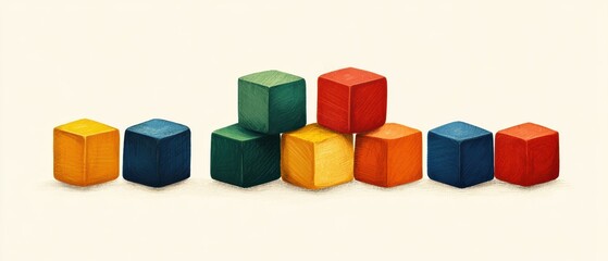 Obraz premium Colorful wooden blocks arranged in a playful design, ideal for children's toys and creative activities.