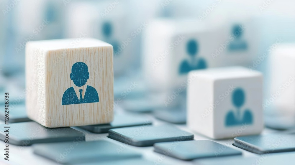 Poster conceptual image of user icons on a keyboard, representing digital communication and networking in a