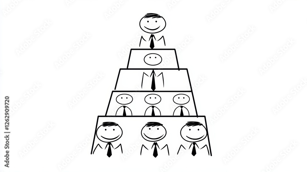Poster A simple depicting a hierarchical structure with stick figures representing various levels of management.