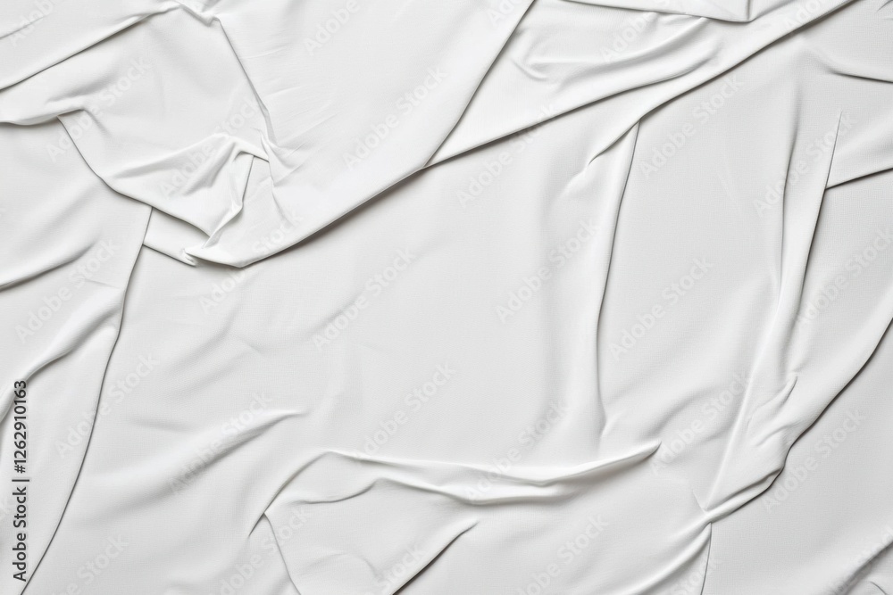 Poster White fabric features intricate creases and folds, creating an abstract pattern. The texture adds depth and interest to the neutral background