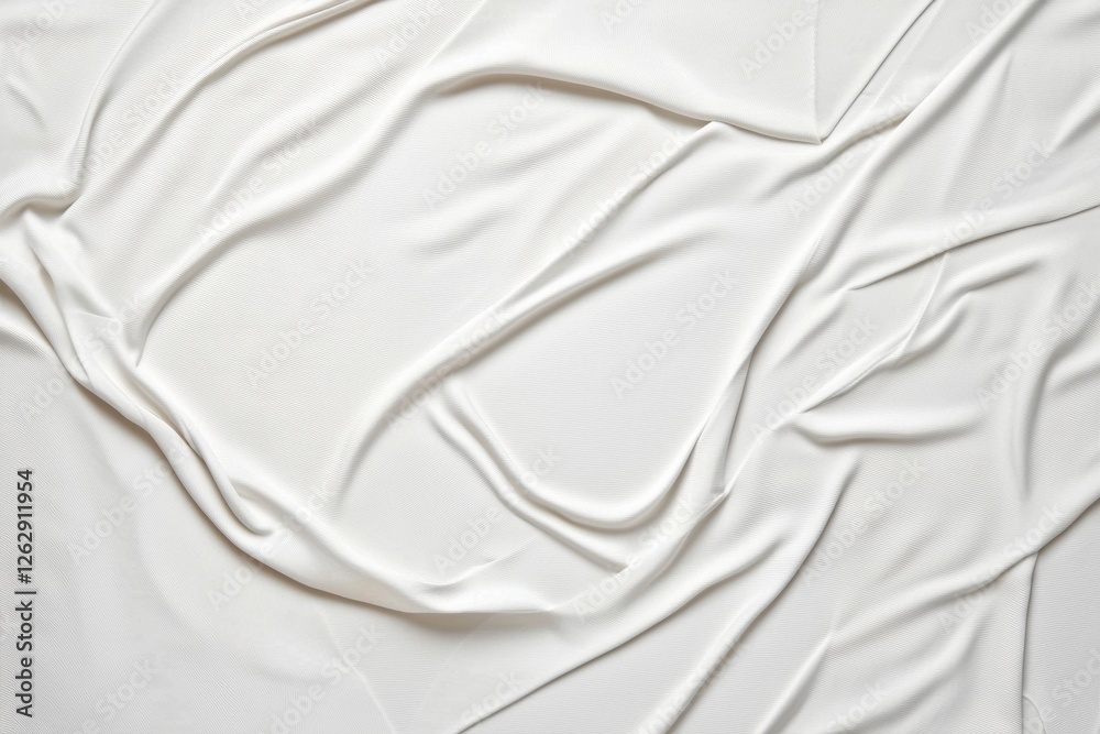 Poster Smooth white fabric displaying gentle creases and folds, creating an elegant and minimalist texture on a flat surface, viewed from above
