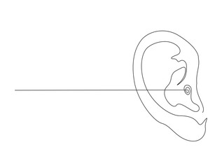 Continuous one line drawing of human ear anatomy. Human ear in single line draw illustration. Editable stroke.