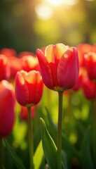 Fototapeta premium Sun-drenched tulips, displaying rich colors and textures , purple, nature photography