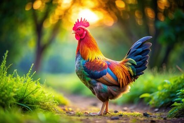 Fototapeta premium Free-range chickens thrive in rural bliss, providing fresh eggs from their idyllic coop.