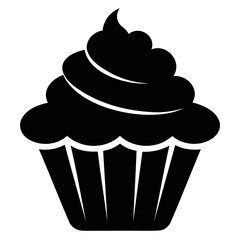 A Simple and bold black silhouette of a Cupcake isolated on a transparent background