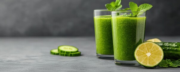 A refreshing and healthy cucumber and mint juice drink served in a glass offering a revitalizing and calming experience for wellness and healthy lifestyle