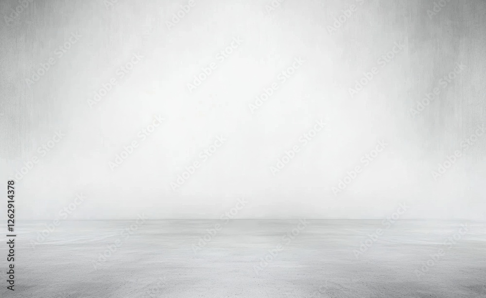Poster White empty background featuring a concrete floor and fog, ideal for product presentation or design mockup in a studio setting