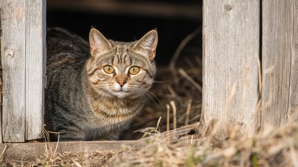 Farm or barn cat outdoors, animal wildlife, felis catus
