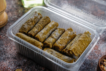 Delicious dolma (sarma) stuffed grape leaves rice.