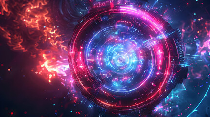 Obraz premium Futuristic digital vortex with vibrant colors and swirling energy in a cosmic background
