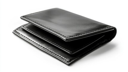 A top-down view of an empty wallet with sleek compartments and no cash or cards inside, isolated on white.
