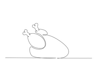 Continuous one line drawing of single chicken carcass. turkey Fastfood in single line draw illustration. Editable stroke.