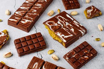 Dubai chocolate bar with pistachio paste and kadaif dough