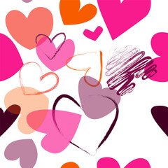 Seamless pattern with bright hearts on a white background. Great for wrapping paper, background, fabric, wallpaper, Valentine's Day design. Vector