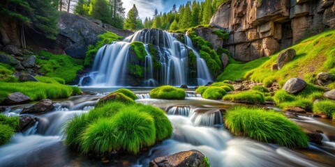 Fototapeta premium Oregon's Paulina Falls: grassy rock formations in breathtaking 4K. Filmed with Blackmagic Ursa Mini Pro & Sigma 50-100mm.