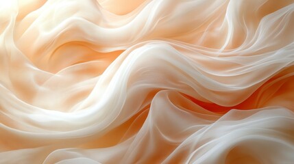 Obraz premium Peach and white silk fabric texture; flowing waves, soft light. Background use for fashion design