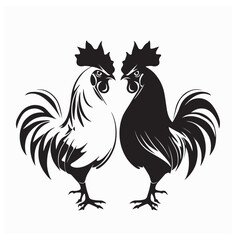 Two Roosters Facing Each Other Ready for a Duel Captured in a Dynamic Vector Illustration