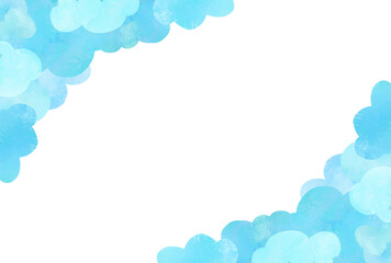 水彩の雲のフレーム　空　水色　青