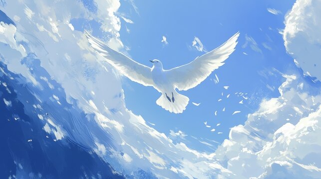 bird on blue sky witt soft white plumage and free flying. it is so beautiful and love to seeing.
the bird we cale seagull and similar like dove or pegeon