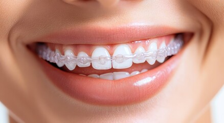 Obraz premium Smiling Young Woman with Clear Aligners and Beautiful White Teeth