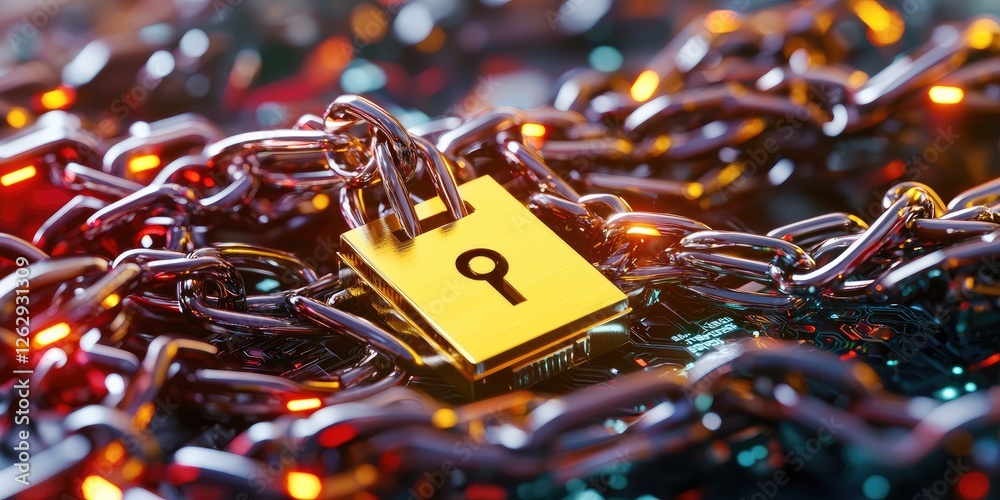 Fototapete data encryption in a digital landscape featuring a secure blockchain network with nodes and transactions, neutral background, focus on technology and security