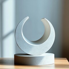 Minimalistic Abstract Sculpture with Cylindrical Base and Semi-Circular Form for Modernist Presentation