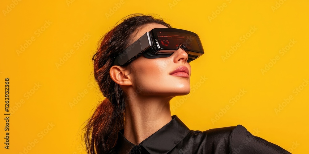 Poster future fashion trends blending high-tech wearables with classic styles, captured on a clean backdrop