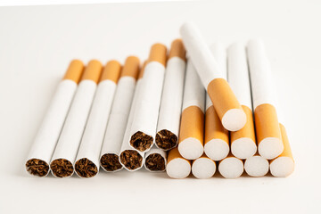 Cigarette, roll tobacco in paper with filter tube, No smoking.