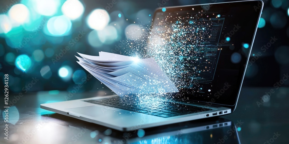 Leinwandbilder digital signature software integration with a sleek laptop and electronic paperwork, showcasing a se