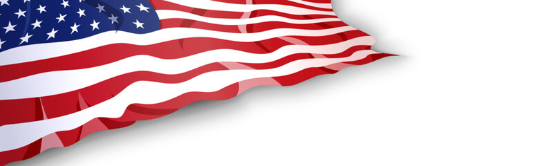 Obraz premium Waving american flag USA United States patriotic white banner, background, web, greeting card, poster, holiday cover, label, flyer, layout. Patriotic Social media print for presentation, information