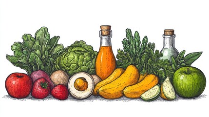 Eco-friendly food choices promoting plant-based eating isolated on white background representing sustainability in modern diets