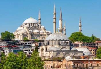 Naklejka premium Suleymaniye and Rustem Pasha mosques in Istanbul, Turkey