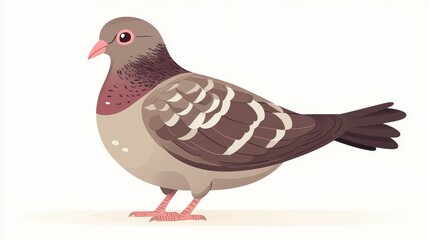 Obraz premium Flat style illustration of a cute pigeon with soft brown feathers and pink cheeks, ideal for nature-themed designs, bird lovers, and whimsical animal illustrations.