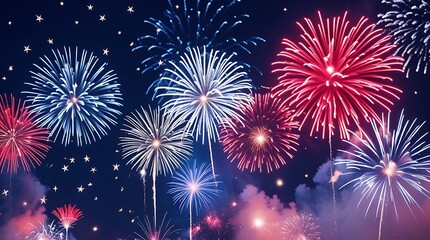 Fototapeta premium Happy 4th of July - Independence Day. American flag and fireworks of Memorial Day or 4th of July.