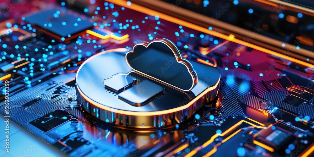 Fototapete cloud storage with data backup represented by a synchronized laptop and external hard drive, surroun