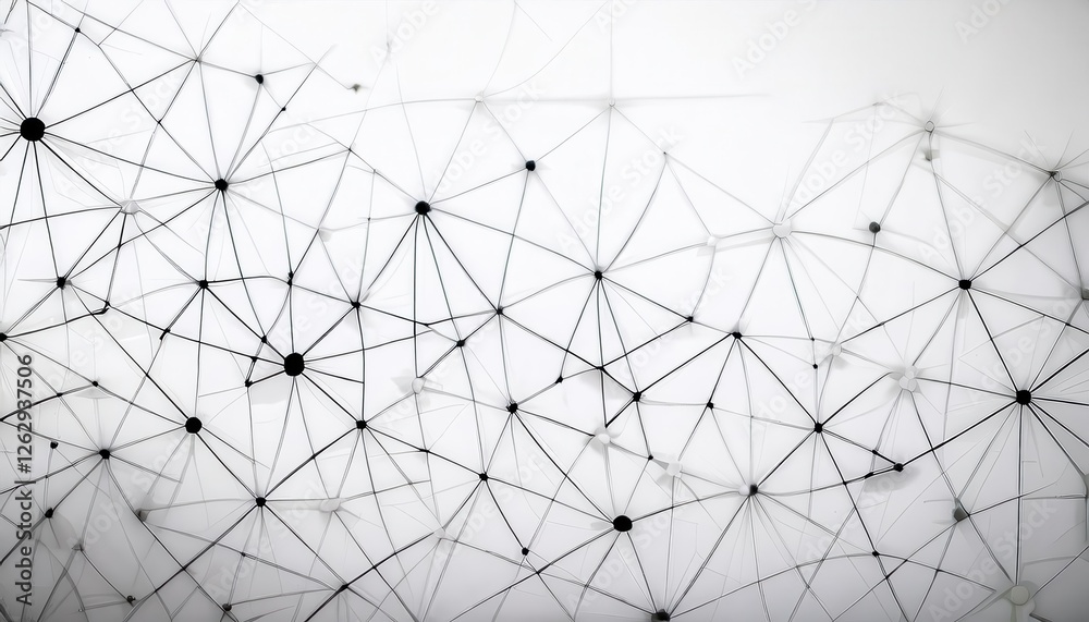 Aufkleber minimalist network connection art, abstract polygon mesh design, black lines and nodes on white, digital web structure

