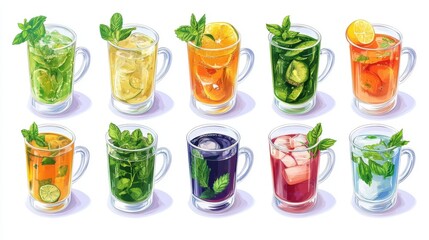 Healthy beverage options featuring naturally fermented tea isolated on white background perfect for wellness-conscious consumers