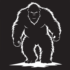 Giant Bigfoot Yeti silhouette vector illustration and black and white cartoon illustration of a big foot and black and white cartoon illustration