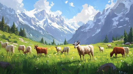 Obraz premium goat farming in the meadow
