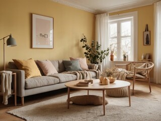 Fototapeta premium Serene Living Room With Neutral Tones And Natural Light