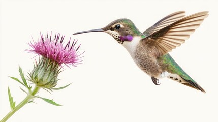 Fototapeta premium Hummingbird and Thistle: A Moment of Grace