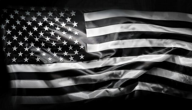 monochrome american flag with fabric texture, abstract usa symbol, black and white patriotic background for design