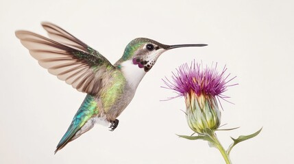 Hummingbird and Thistle: A Moment of Nature's Grace
