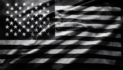 monochrome american flag with fabric texture, abstract usa symbol, black and white patriotic background for design