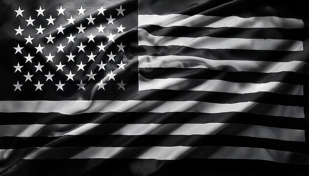 monochrome american flag with fabric texture, abstract usa symbol, black and white patriotic background for design